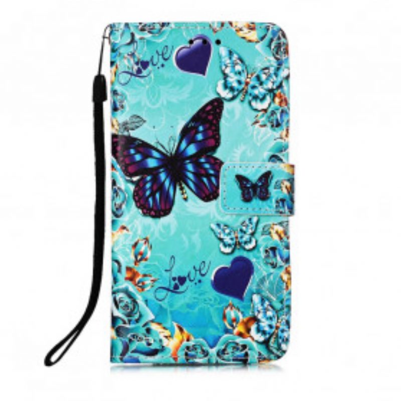 Flip Case Für Poco M3 Mit Kordel Love Butterflys Riemchen