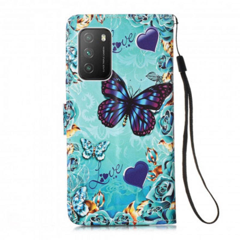 Flip Case Für Poco M3 Mit Kordel Love Butterflys Riemchen