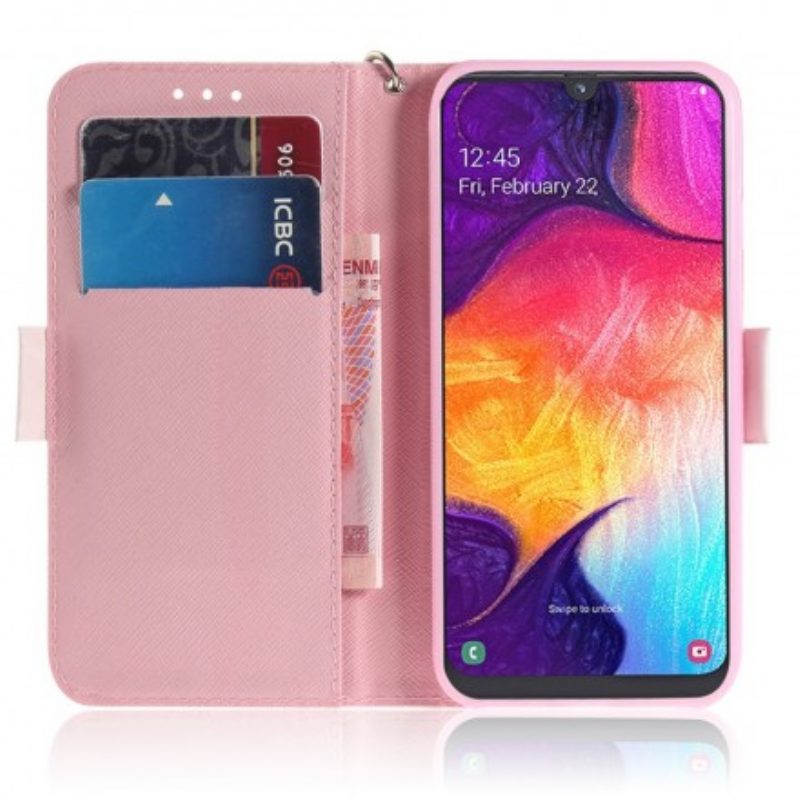 Flip Case Für Samsung Galaxy A50 Mit Kordel Strap Blumenbaum