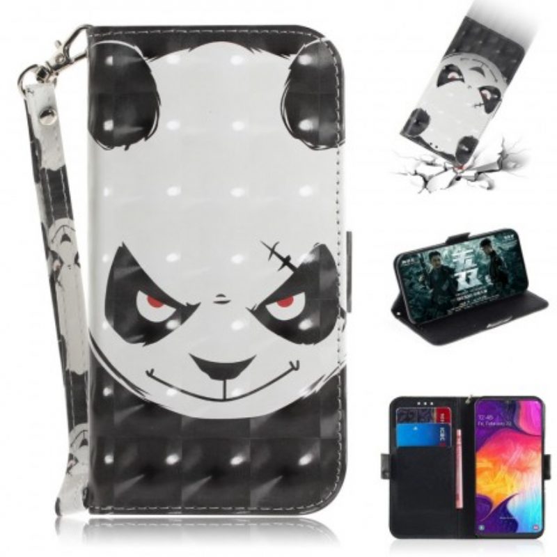 Flip Case Für Samsung Galaxy A50 Mit Kordel Wütender Panda Mit Schlüsselband