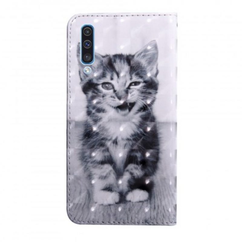 Flip Case Für Samsung Galaxy A50 Schwarz-weiße Katze