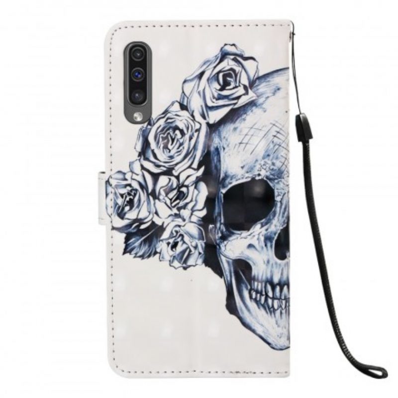 Lederhüllen Für Samsung Galaxy A50 Blumiger Totenkopf