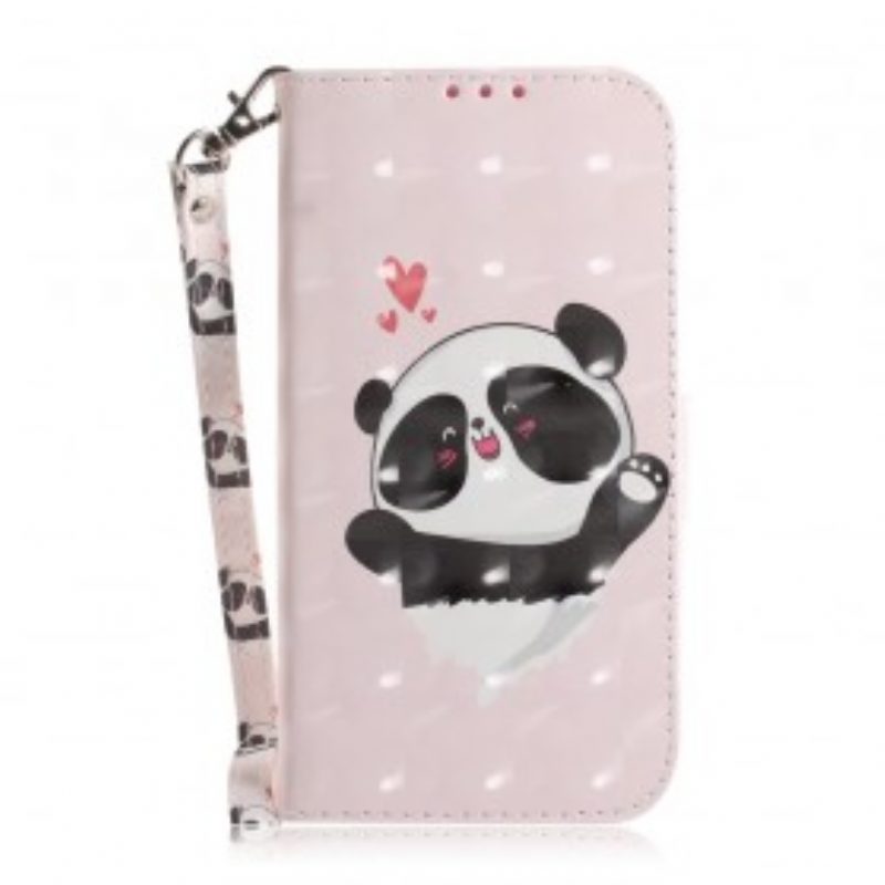 Flip Case Für Samsung Galaxy A20e Mit Kordel Panda Love Mit Schlüsselband