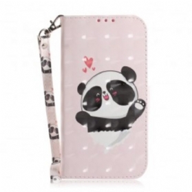 Flip Case Für Samsung Galaxy A20e Mit Kordel Panda Love Mit Schlüsselband