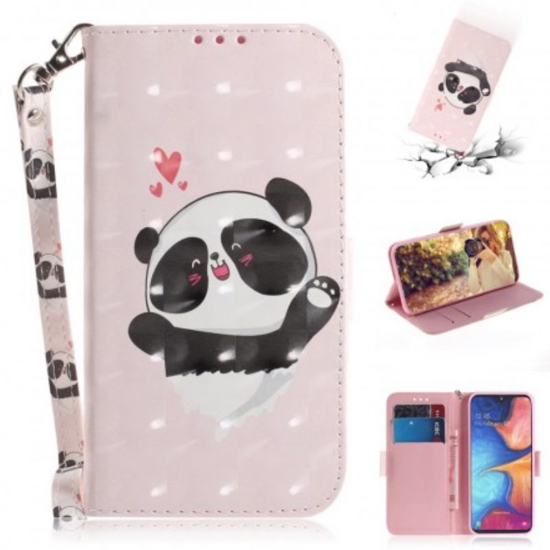 Flip Case Für Samsung Galaxy A20e Mit Kordel Panda Love Mit Schlüsselband