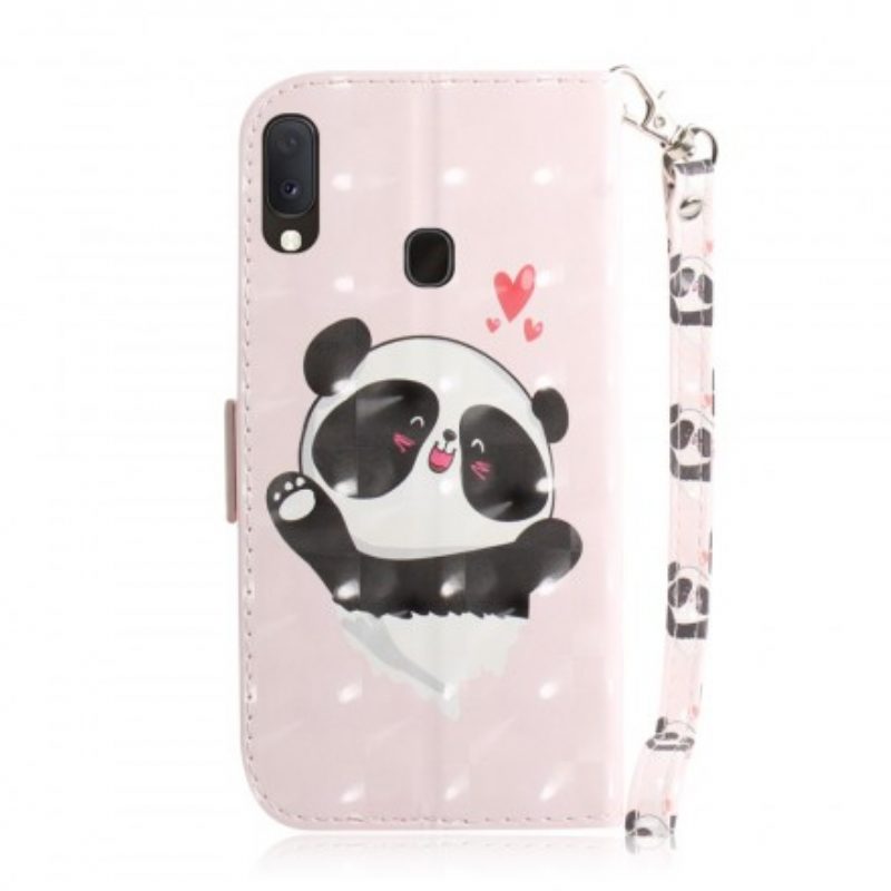 Flip Case Für Samsung Galaxy A20e Mit Kordel Panda Love Mit Schlüsselband