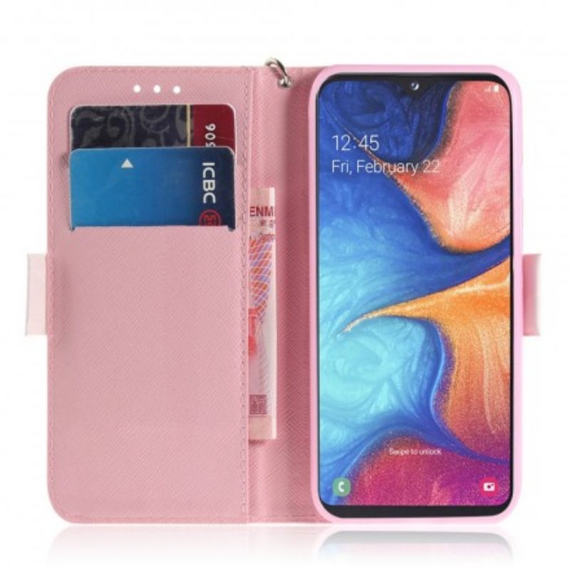 Flip Case Für Samsung Galaxy A20e Mit Kordel Panda Love Mit Schlüsselband