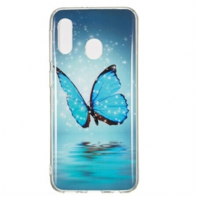 Handyhülle Für Samsung Galaxy A20e Fluoreszierender Blauer Schmetterling