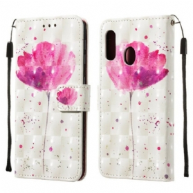 Hülle Flip Case Für Samsung Galaxy A20e Aquarellmohn