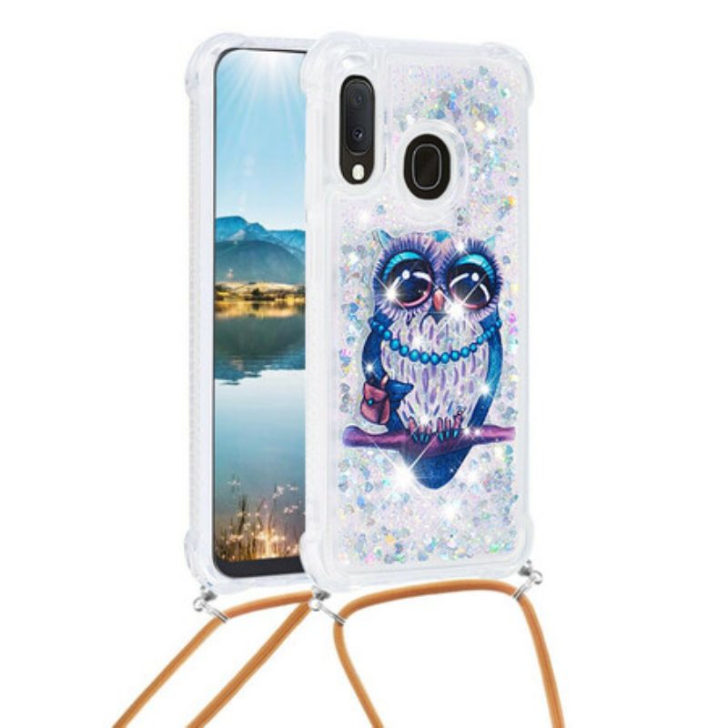 Hülle Für Samsung Galaxy A20e Mit Kordel Pailletten-kordelzug „miss Owl“.