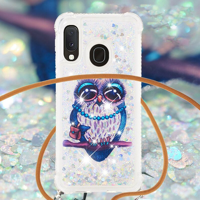 Hülle Für Samsung Galaxy A20e Mit Kordel Pailletten-kordelzug „miss Owl“.