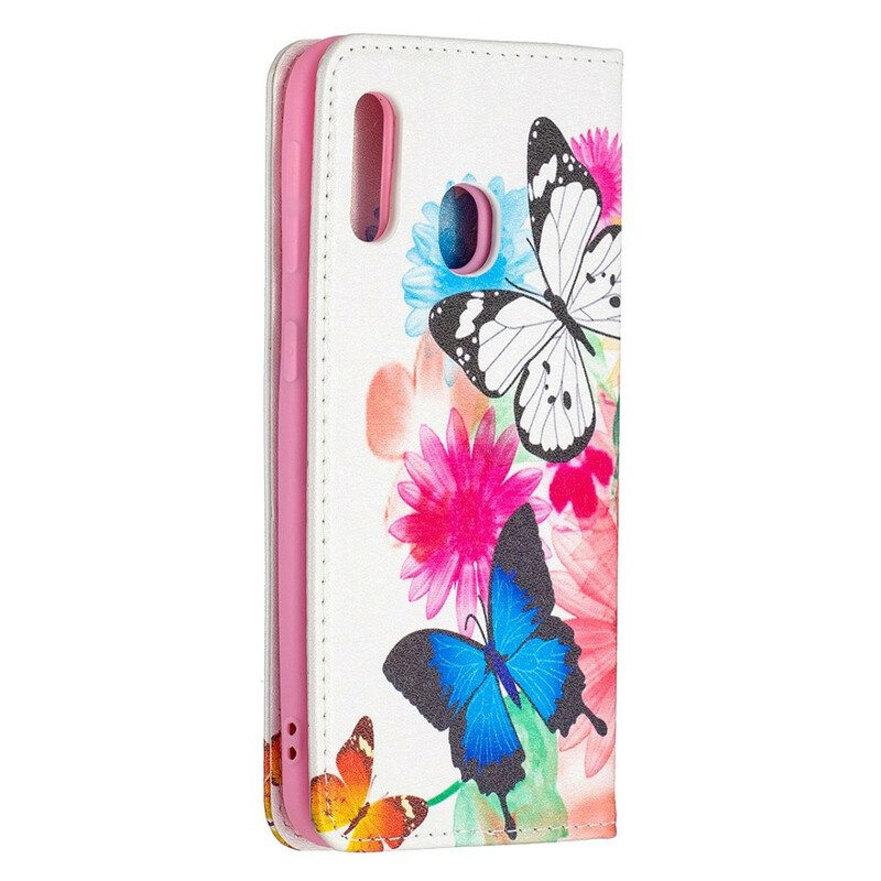 Schutzhülle Für Samsung Galaxy A20e Flip Case Bunte Schmetterlinge