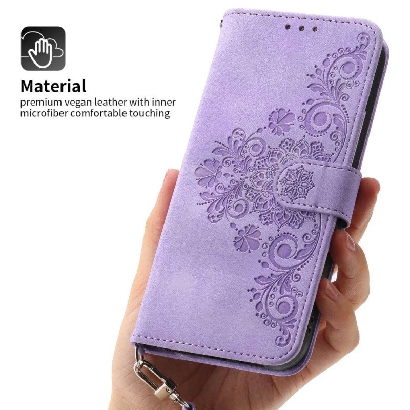 Lederhüllen Für Xiaomi Redmi Note 12 Pro Plus Mandala Mit Umhängeband Und Schultergurt