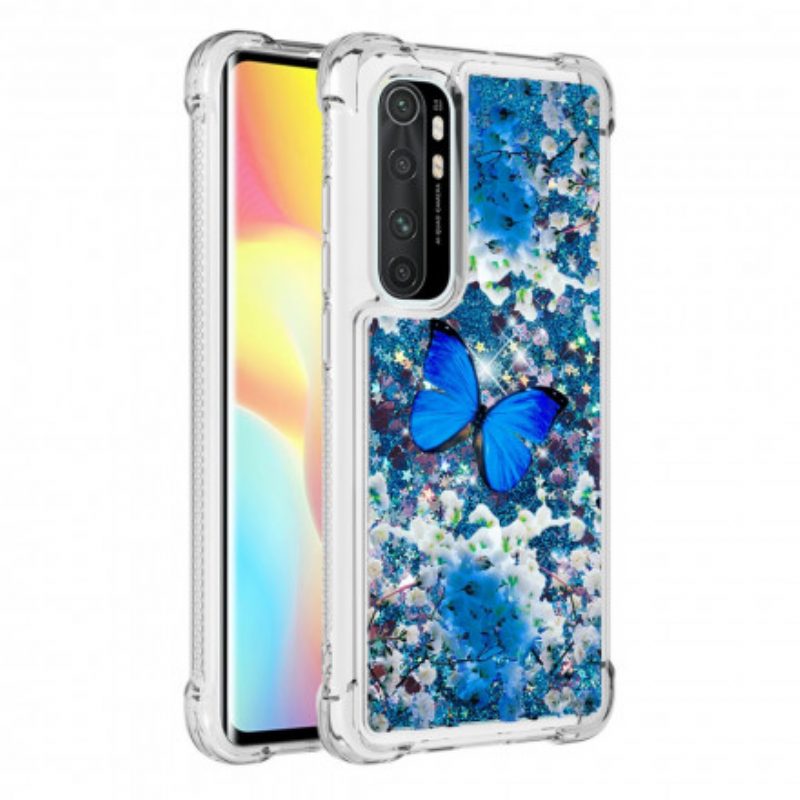 Hülle Für Xiaomi Mi Note 10 Lite Glitzernde Blaue Schmetterlinge