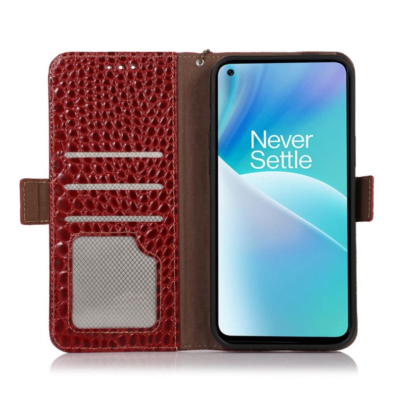 Flip Case Für OnePlus Nord 2T 5G Echtleder Im Rfid-krokodil-stil