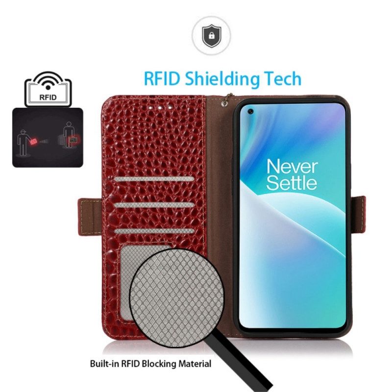 Flip Case Für OnePlus Nord 2T 5G Echtleder Im Rfid-krokodil-stil