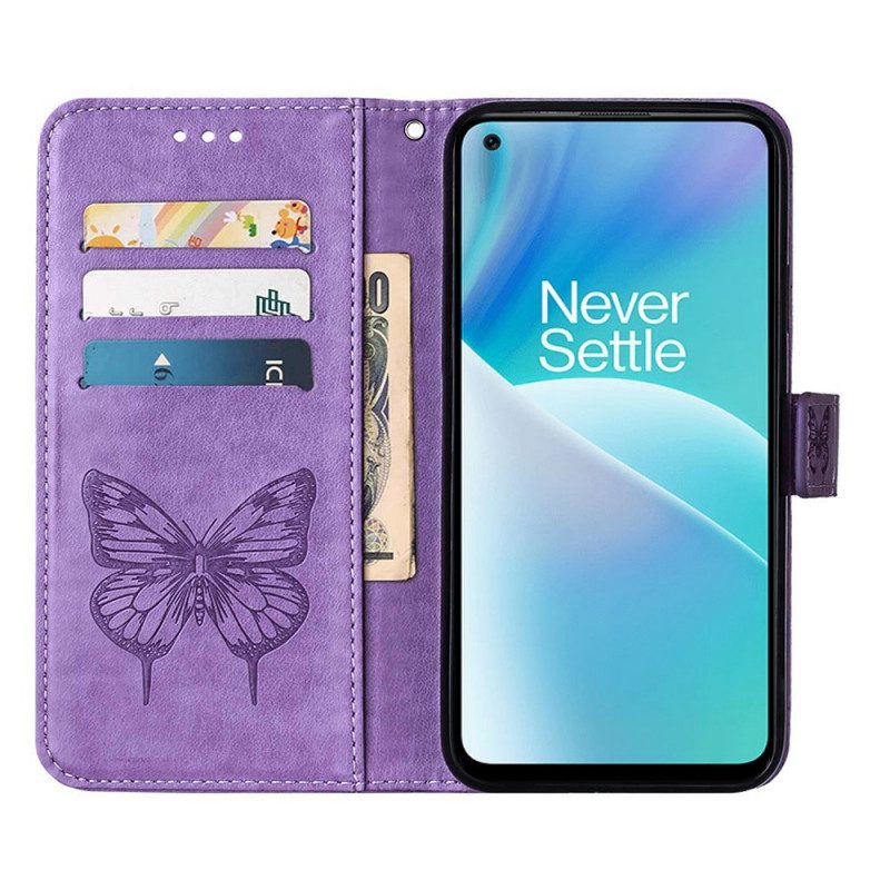 Flip Case Für OnePlus Nord 2T 5G Mit Kordel Künstlerischer Schmetterling Mit Riemen