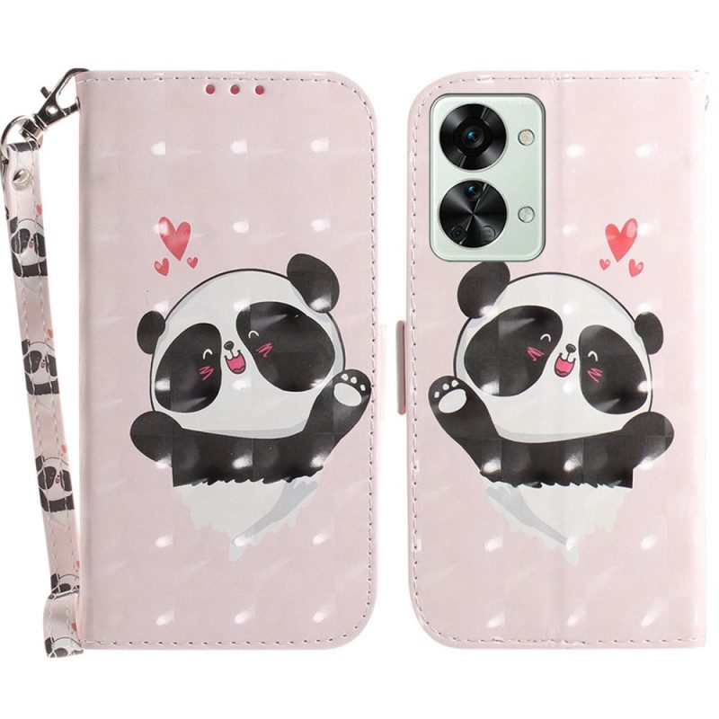 Flip Case Für OnePlus Nord 2T 5G Mit Kordel Panda Love Mit Schlüsselband