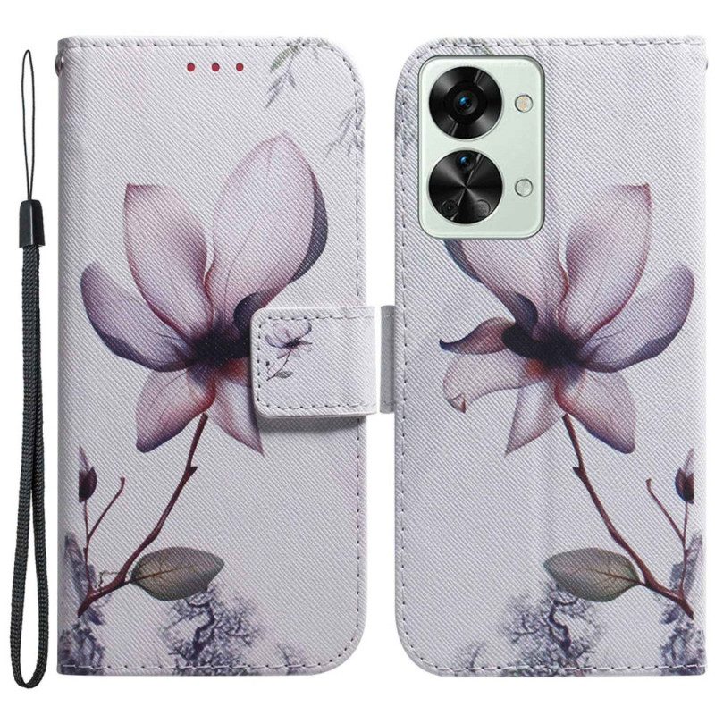 Flip Case Für OnePlus Nord 2T 5G Mit Kordel Riemchen-rosenblume