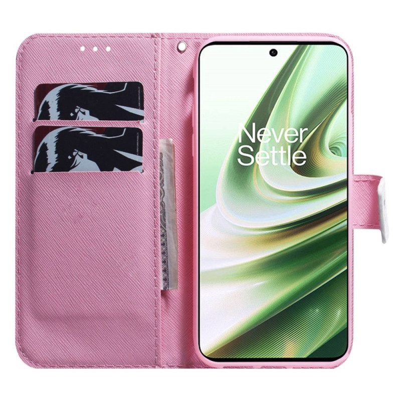 Flip Case Für OnePlus Nord 2T 5G Mit Kordel Riemchen-rosenblume