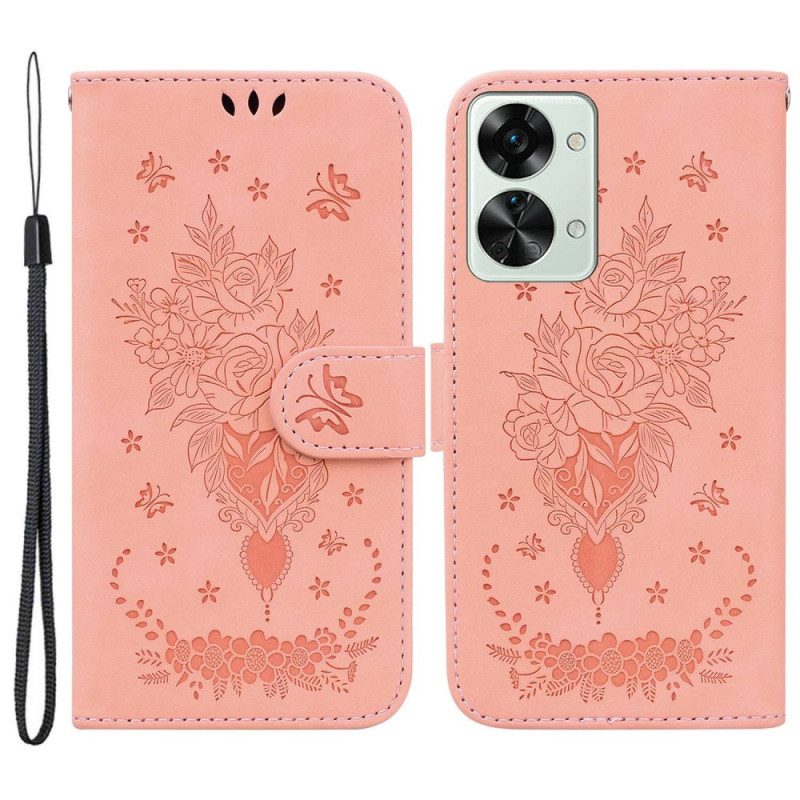 Flip Case Für OnePlus Nord 2T 5G Rosen Und Schmetterlinge