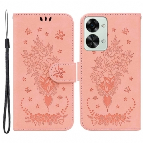 Flip Case Für OnePlus Nord 2T 5G Rosen Und Schmetterlinge