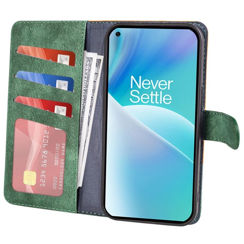 Flip Case Für OnePlus Nord 2T 5G Zweifarbige Holzstruktur