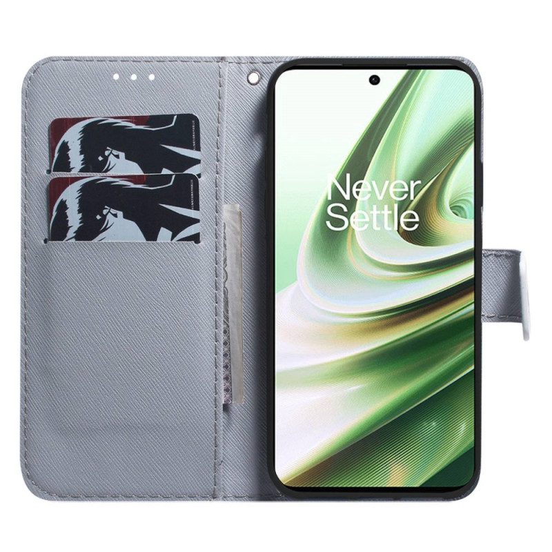 Lederhüllen Für OnePlus Nord 2T 5G Mit Kordel Riemchen-aquarell-wolf