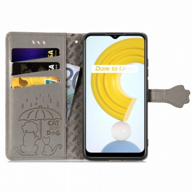 Flip Case Für Realme C21 Animierte Tiere