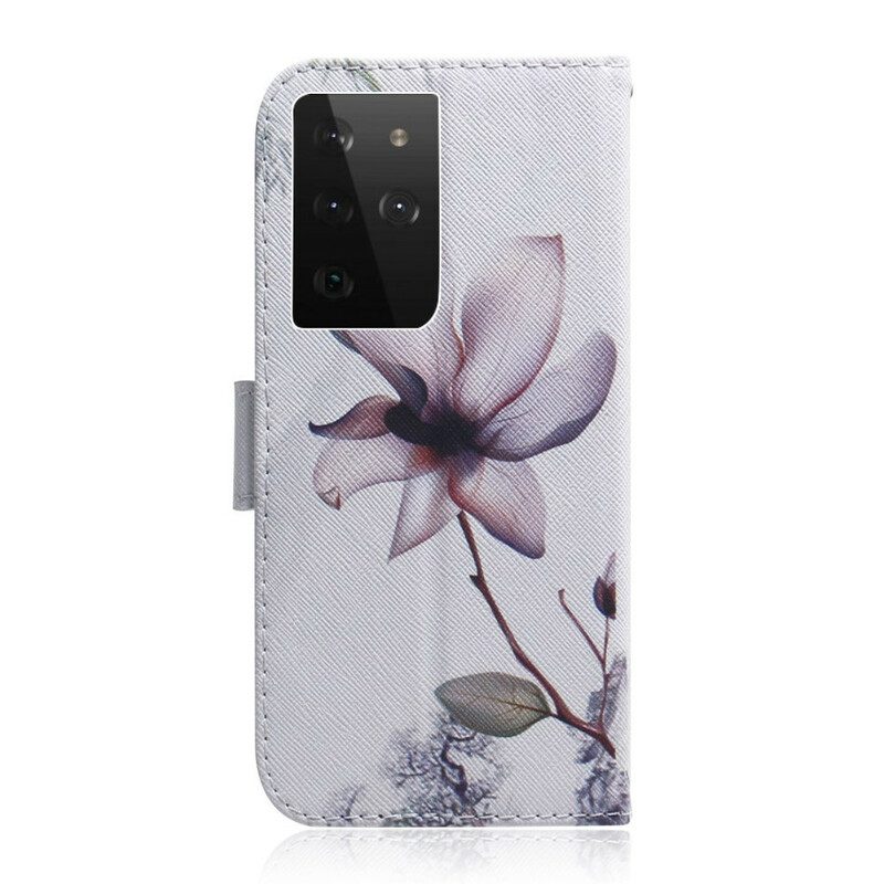 Flip Case Für Samsung Galaxy S21 Ultra 5G Blume Staubiges Rosa