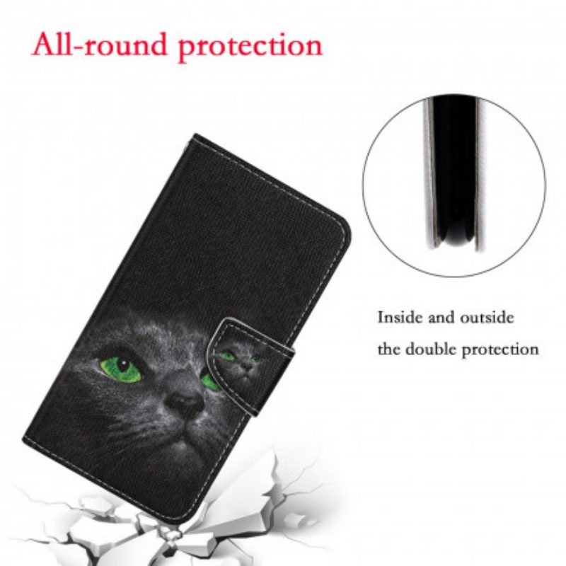 Flip Case Für Samsung Galaxy S21 Ultra 5G Grünäugige Katze Mit Schlüsselband