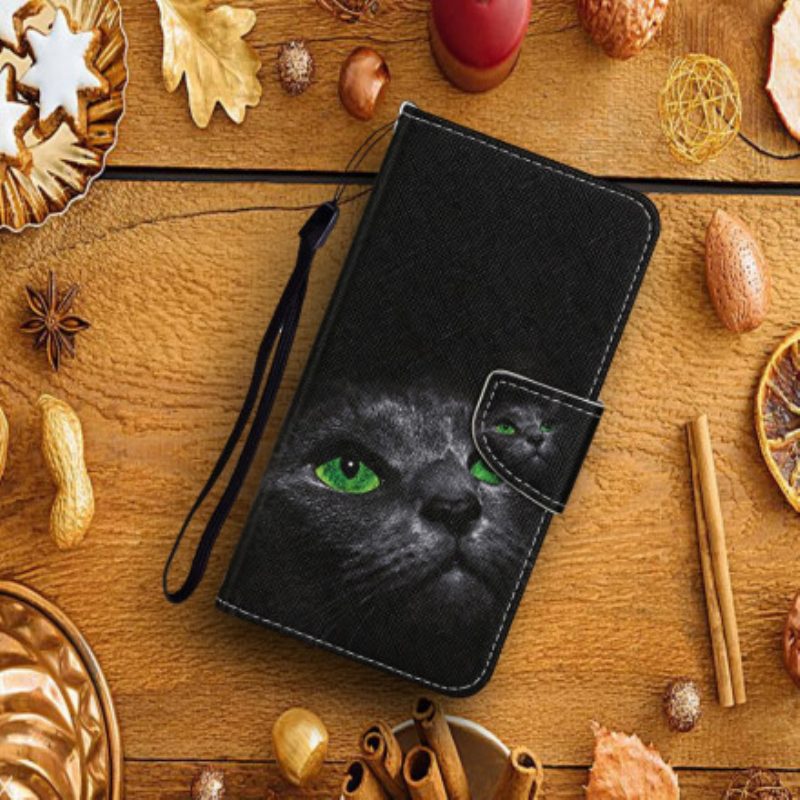 Flip Case Für Samsung Galaxy S21 Ultra 5G Grünäugige Katze Mit Schlüsselband