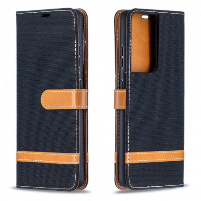 Flip Case Für Samsung Galaxy S21 Ultra 5G Mit Kordel Armband In Stoff- Und Lederoptik