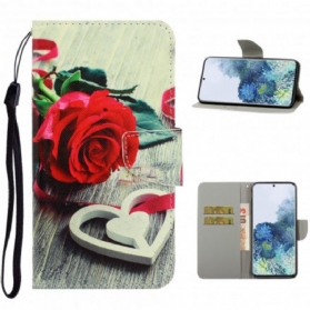 Flip Case Für Samsung Galaxy S21 Ultra 5G Mit Kordel Bunte Riemchenblumen