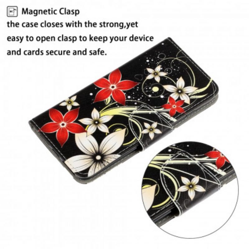 Flip Case Für Samsung Galaxy S21 Ultra 5G Mit Kordel Bunte Riemchenblumen