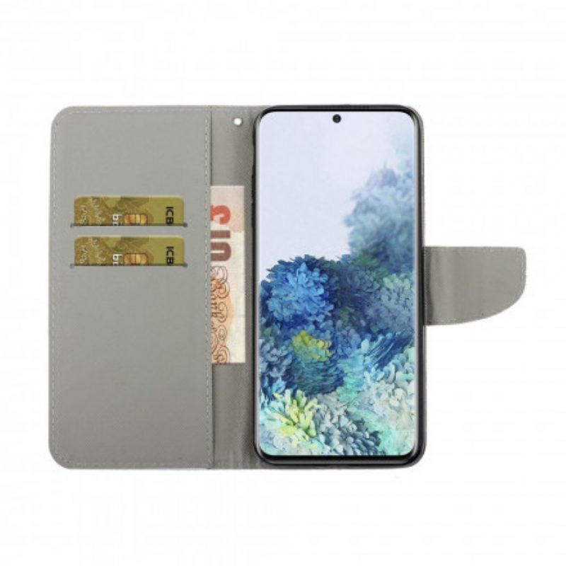 Flip Case Für Samsung Galaxy S21 Ultra 5G Mit Kordel Bunte Riemchenblumen