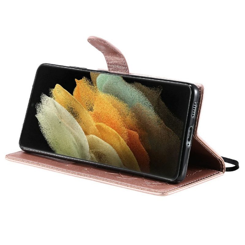 Flip Case Für Samsung Galaxy S21 Ultra 5G Mit Kordel Katze Und Biene Mit Schlüsselband