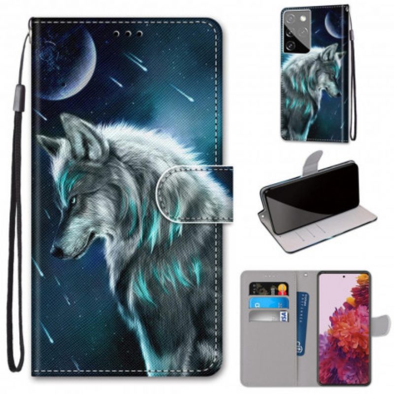 Flip Case Für Samsung Galaxy S21 Ultra 5G Wolf Unter Einem Sternenregen