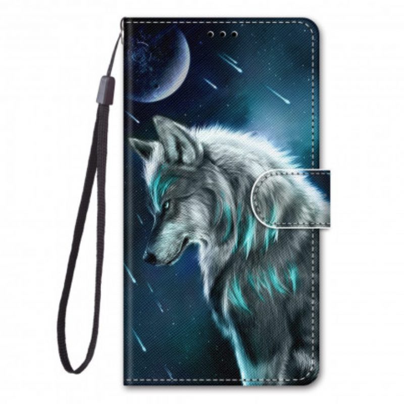 Flip Case Für Samsung Galaxy S21 Ultra 5G Wolf Unter Einem Sternenregen