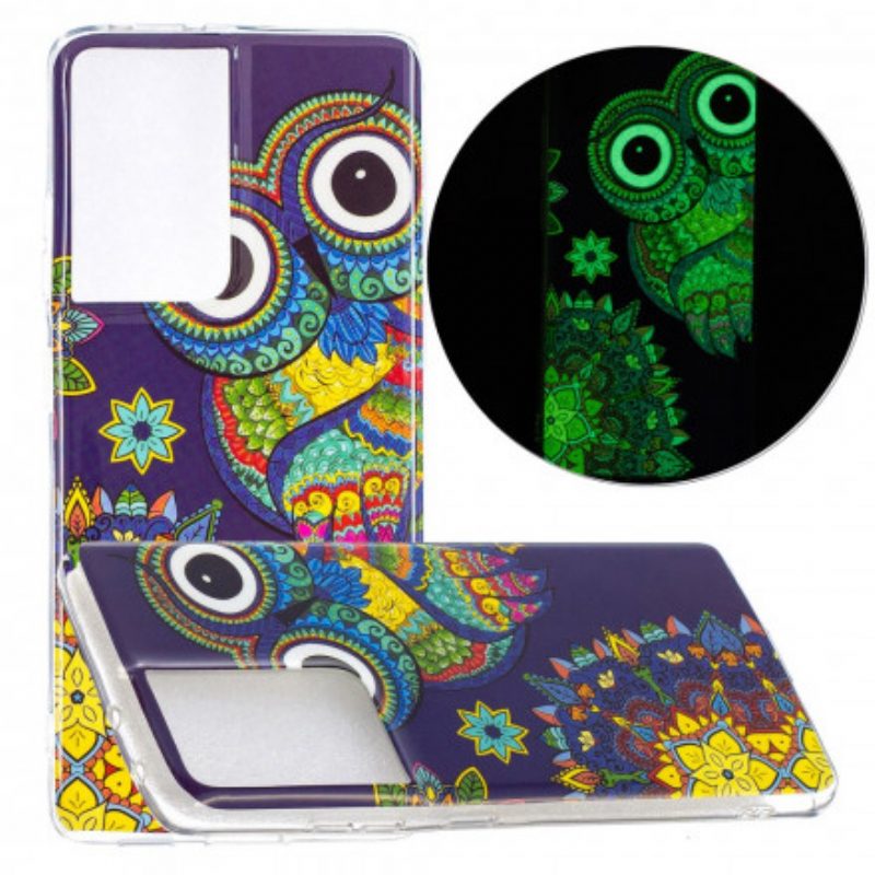 Handyhülle Für Samsung Galaxy S21 Ultra 5G Fluoreszierendes Eulen-mandala