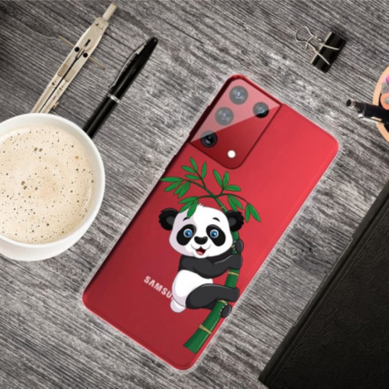 Handyhülle Für Samsung Galaxy S21 Ultra 5G Panda Auf Bambus