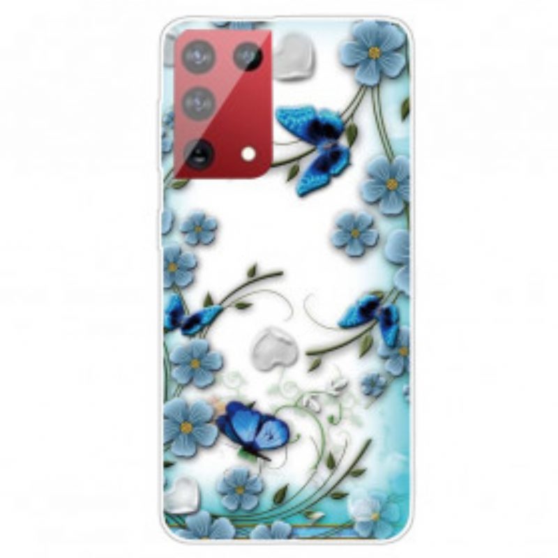 Handyhülle Für Samsung Galaxy S21 Ultra 5G Retro-schmetterlinge Und Blumen