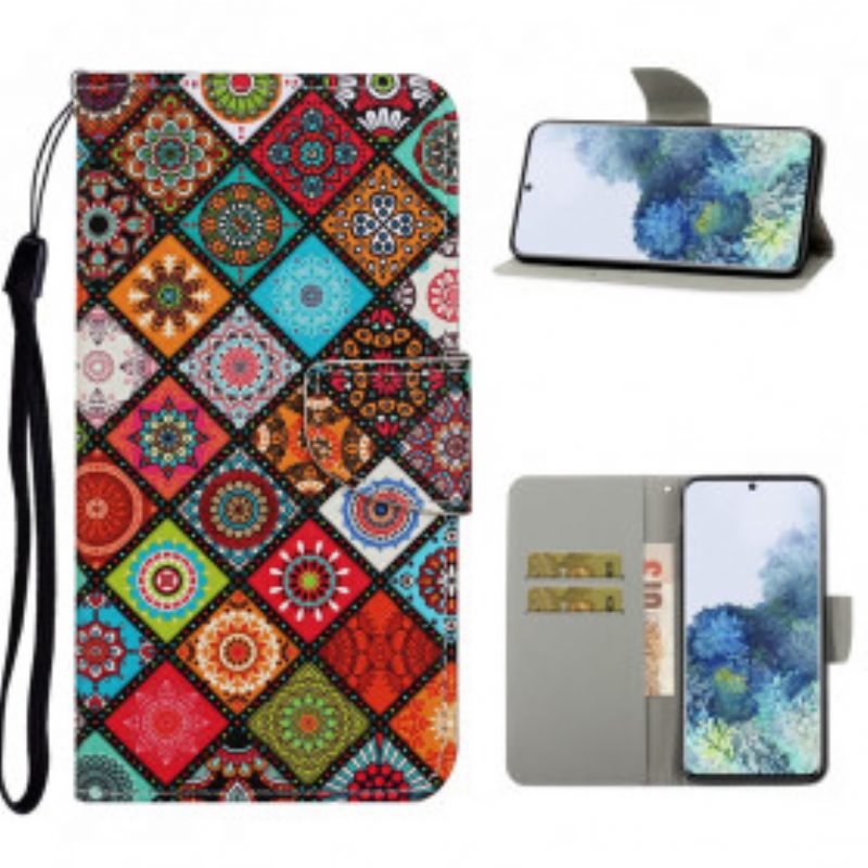 Lederhüllen Für Samsung Galaxy S21 Ultra 5G Patchwork-mandalas Mit Schlüsselband