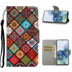 Lederhüllen Für Samsung Galaxy S21 Ultra 5G Patchwork-mandalas Mit Schlüsselband