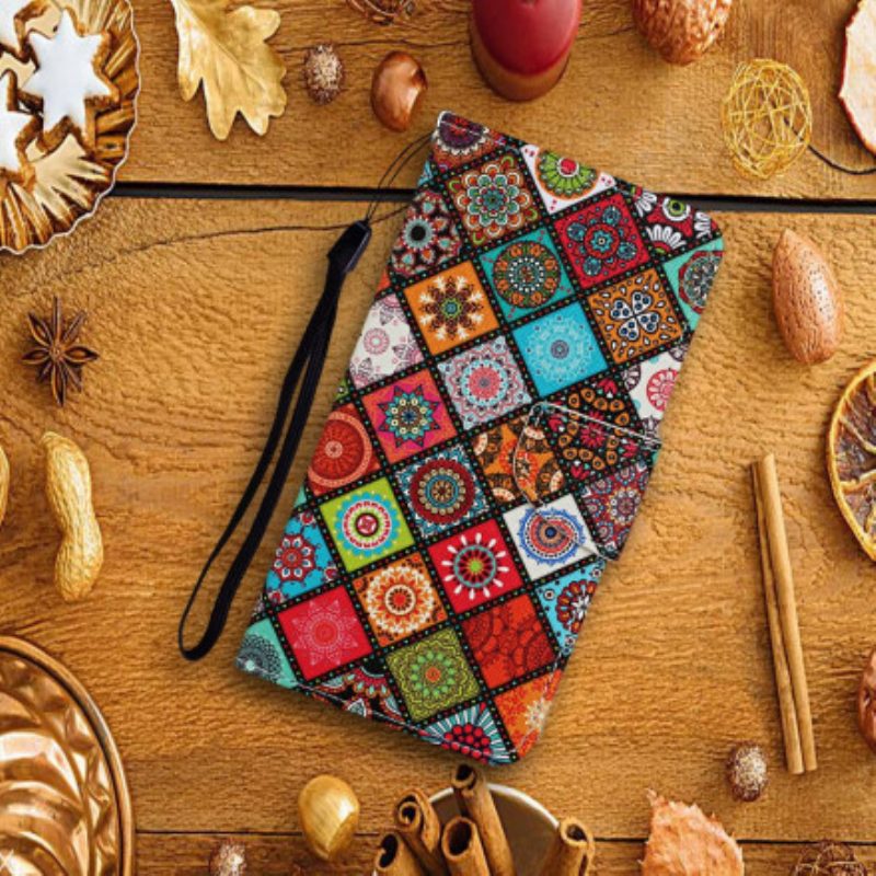 Lederhüllen Für Samsung Galaxy S21 Ultra 5G Patchwork-mandalas Mit Schlüsselband