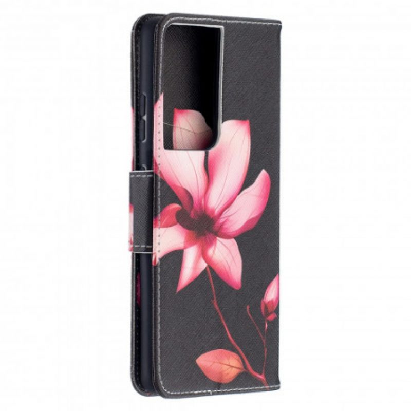 Lederhüllen Für Samsung Galaxy S21 Ultra 5G Pinke Blume