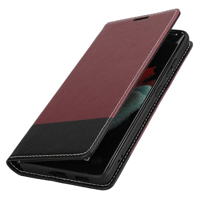 Schutzhülle Für Samsung Galaxy S21 Ultra 5G Flip Case Zweifarbiges. Strukturiertes Kunstleder