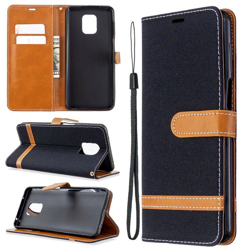 Flip Case Für Xiaomi Redmi Note 9S / 9 Pro Mit Kordel Armband In Stoff- Und Lederoptik