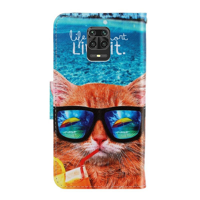 Flip Case Für Xiaomi Redmi Note 9S / 9 Pro Mit Kordel Cat Live It Strappy