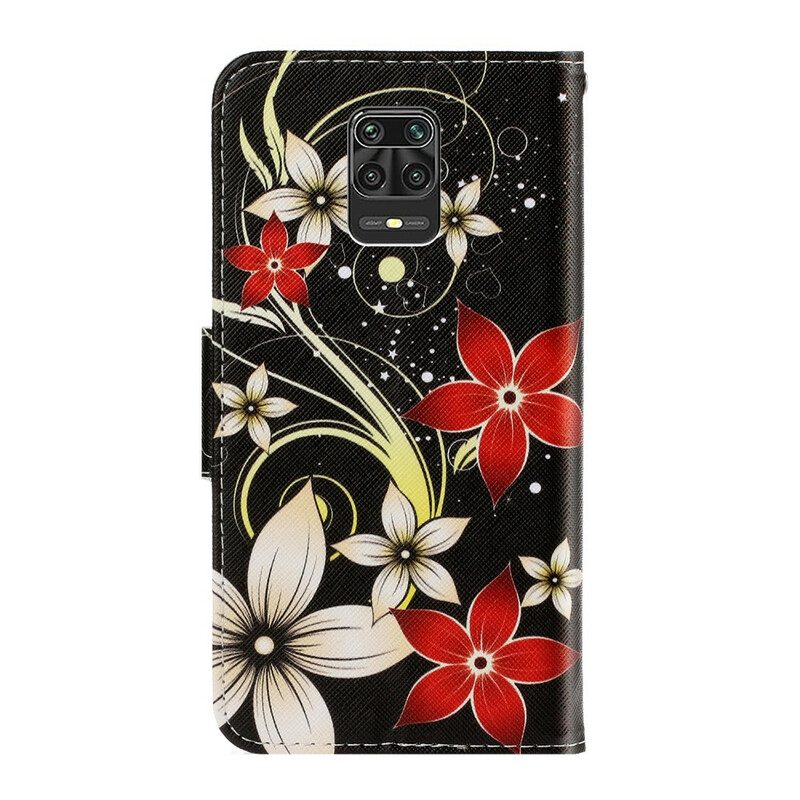 Lederhüllen Für Xiaomi Redmi Note 9S / 9 Pro Mit Kordel Bunte Riemchenblumen